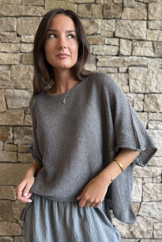 Conrad Box Cotton Knit Grey Marl